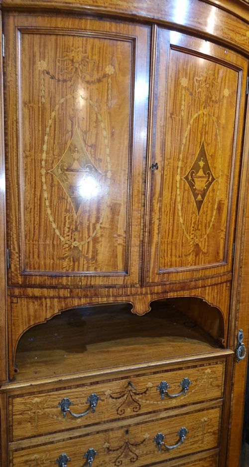 GOOD QUALITY INLAID SATINWOOD 3 SECTION WARDROBE - ADDITIONAL PHOTO 9