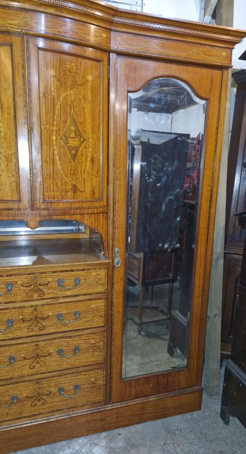 GOOD QUALITY INLAID SATINWOOD 3 SECTION WARDROBE - ADDITIONAL PHOTO 10