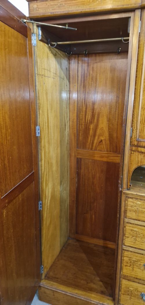 GOOD QUALITY INLAID SATINWOOD 3 SECTION WARDROBE - ADDITIONAL PHOTO 11