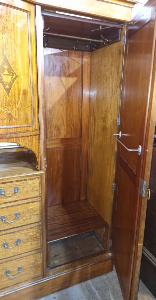 GOOD QUALITY INLAID SATINWOOD 3 SECTION WARDROBE - ADDITIONAL PHOTO 12