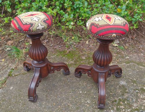 Pair of Mid 19th Century Gothic Oak Stools.