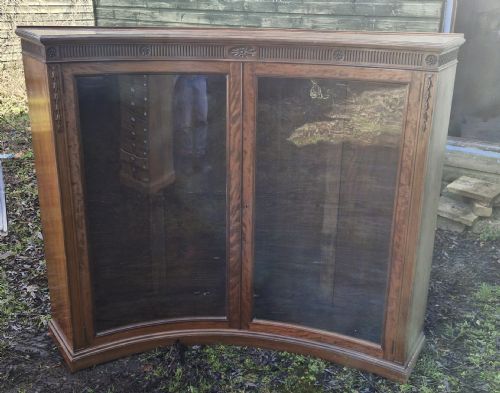 EDWARDIAN MAHOGANY CONCAVE BOOKCASE WITH GLASS SHELVES - ADDITIONAL PHOTO 11