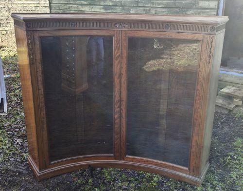 EDWARDIAN MAHOGANY CONCAVE BOOKCASE WITH GLASS SHELVES - ADDITIONAL PHOTO 12