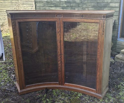 EDWARDIAN MAHOGANY CONCAVE BOOKCASE WITH GLASS SHELVES - ADDITIONAL PHOTO 13