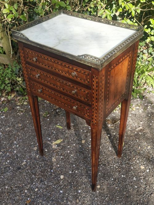 Marble Top 3 Drawer Inlaid Bedside Chest.