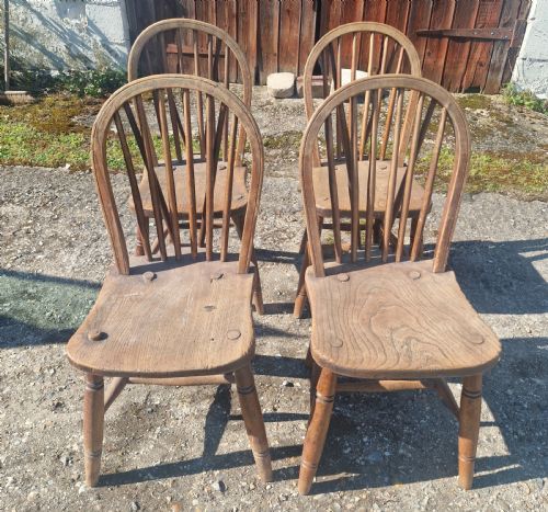 Set of 4 Windsor Stick Back Campaign Kitchen Dining Chairs.