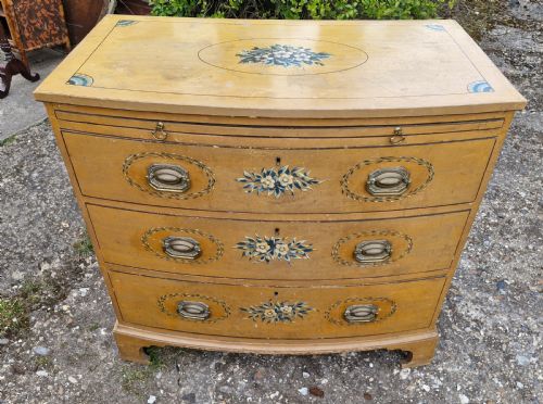 Pretty Original Painted Bow Front Chest with Brushing Slide.