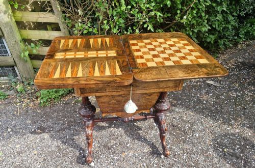 Mid Victorian Walnut Combined Work and Games Table of Good Size.