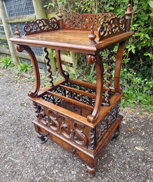 EARLY VICTORIAN ROSEWOOD CANTERBURY WHATNOT