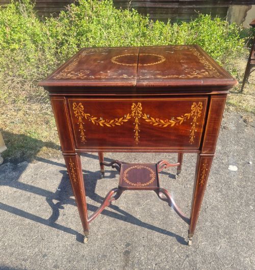 Edwardian Inlaid Mahogany Surprise Drinks Table.