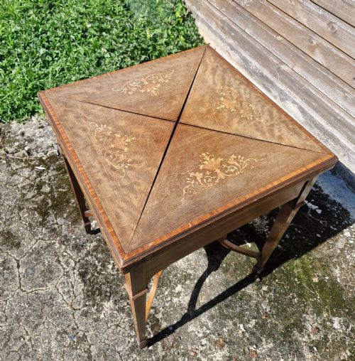 EDWARDIAN INLAID MAHOGANY ENVELOPE GAMES TABLE - ADDITIONAL PHOTO 4
