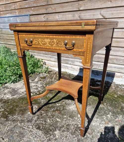 EDWARDIAN INLAID MAHOGANY ENVELOPE GAMES TABLE - ADDITIONAL PHOTO 6