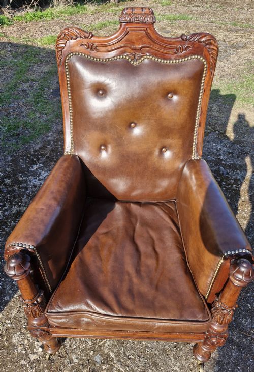 REGENCY MAHOGANY LEATHER UPHOLSTERED LIBRARY ARMCHAIR - ADDITIONAL PHOTO 2