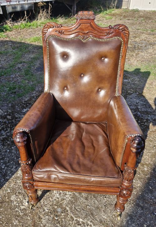 REGENCY MAHOGANY LEATHER UPHOLSTERED LIBRARY ARMCHAIR - ADDITIONAL PHOTO 3
