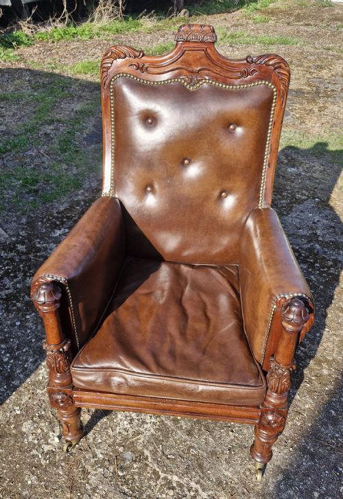 REGENCY MAHOGANY LEATHER UPHOLSTERED LIBRARY ARMCHAIR - ADDITIONAL PHOTO 5