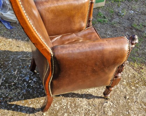 REGENCY MAHOGANY LEATHER UPHOLSTERED LIBRARY ARMCHAIR - ADDITIONAL PHOTO 7