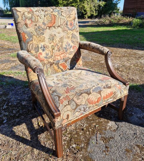 Gainsborough Style Mahogany Framed Upholstered Armchair.