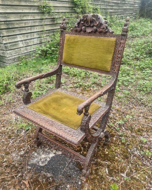 INTERESTING CARVED ANGLO INDIAN ARMCHAIR - ADDITIONAL PHOTO 3