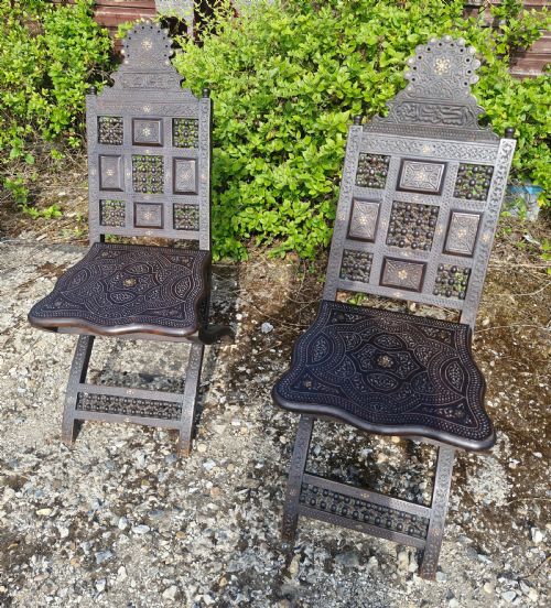 Pair of Late 19th Century Moorish Folding Hall Chairs.
