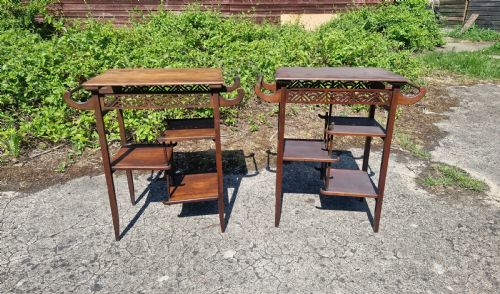 CLOSE PAIR OF MAHOGANY OCCASIONAL TABLES AFTER A DESIGN BY E W GODWIN - ADDITIONAL PHOTO 1
