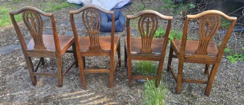 4 EARLY 19TH CENTURY COUNTRY WOOD SEAT KITCHEN DINING CHAIRS - ADDITIONAL PHOTO 2