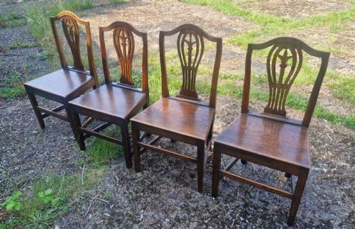 4 EARLY 19TH CENTURY COUNTRY WOOD SEAT KITCHEN DINING CHAIRS - ADDITIONAL PHOTO 3