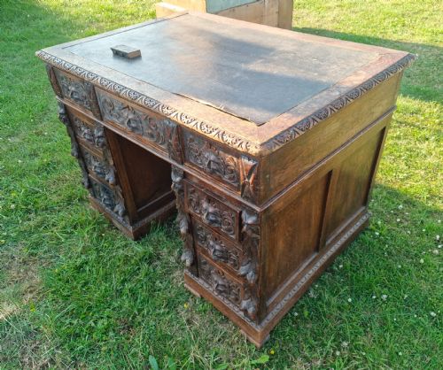 CARVED OAK DESK - ADDITIONAL PHOTO 1