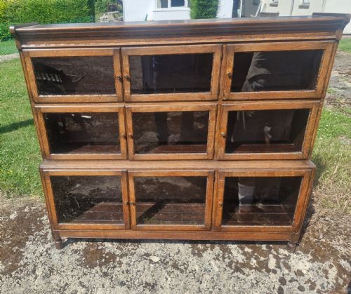 Oak 3 Section Glazed Minty Oxford Bookcase.