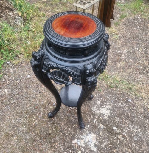 EARLY 20TH CENTURY CARVED ORIENTAL JARDINIERE STAND - ADDITIONAL PHOTO 2