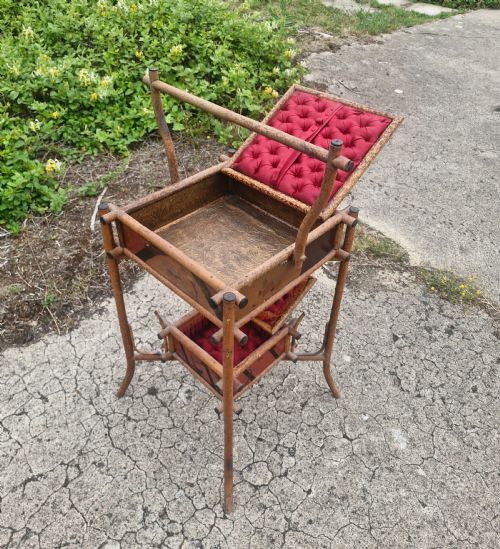 VICTORIAN TIGER BAMBOO AND LACQUERED 2 TIER SEWING TABLE - ADDITIONAL PHOTO 2