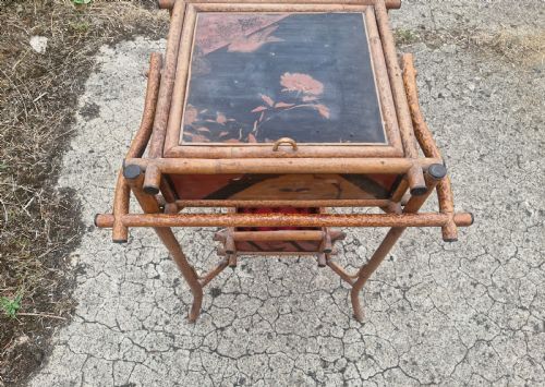 VICTORIAN TIGER BAMBOO AND LACQUERED 2 TIER SEWING TABLE - ADDITIONAL PHOTO 5