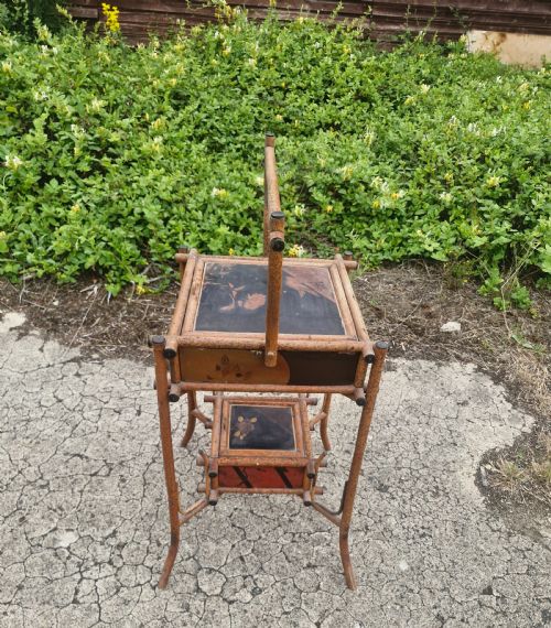 VICTORIAN TIGER BAMBOO AND LACQUERED 2 TIER SEWING TABLE - ADDITIONAL PHOTO 12