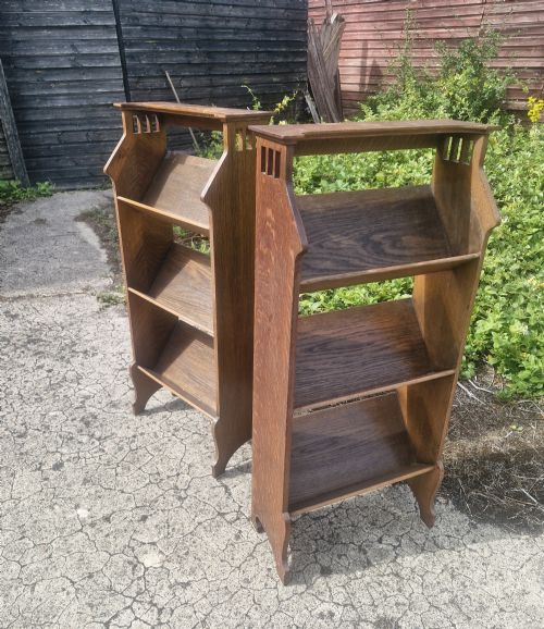 Pair of Oak Bookcase Troughs Stamped with Registration Number, Possibly Shapland and Petter.