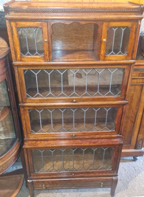 Oak Leaded Glazed Globe Wernicke Style Bookcase Cabinet.