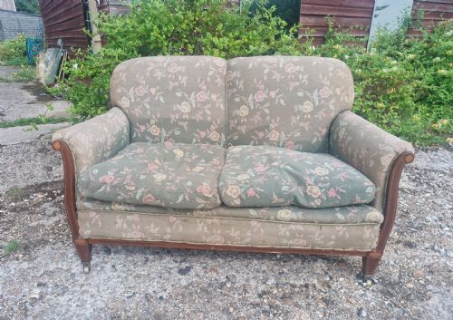 Small Edwardian Inlaid Mahogany Cottage Sofa.