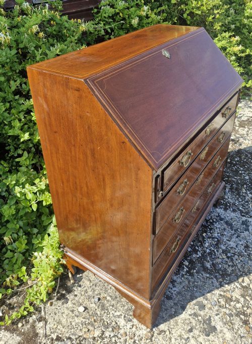 LATE GEORGIAN INLAID MAHOGANY 4 DRAWER BUREAU - ADDITIONAL PHOTO 1