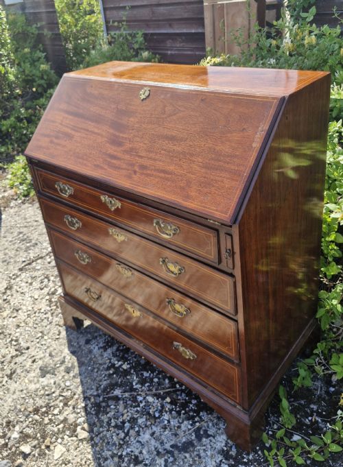 LATE GEORGIAN INLAID MAHOGANY 4 DRAWER BUREAU - ADDITIONAL PHOTO 4