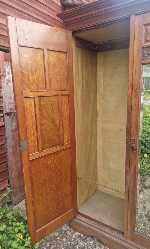 PRACTICAL EDWARDIAN OAK AND POLLARD OAK TRIPLE WARDROBE - ADDITIONAL PHOTO 1