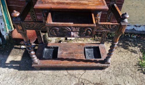 VICTORIAN CARVED OAK GREENMAN HALL STAND - ADDITIONAL PHOTO 1