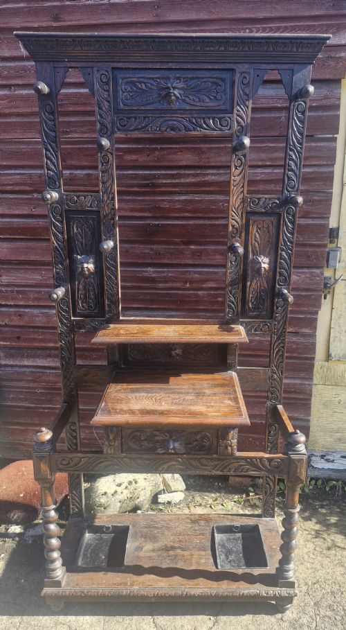 VICTORIAN CARVED OAK GREENMAN HALL STAND - ADDITIONAL PHOTO 2