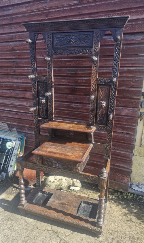 VICTORIAN CARVED OAK GREENMAN HALL STAND - ADDITIONAL PHOTO 3
