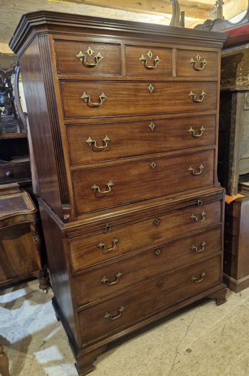 Georgian Mahogany Tallboy Chest on Chest with Brushing Slide.