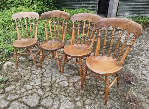 4 Late Victorian Stick Windsor Kitchen Chairs.