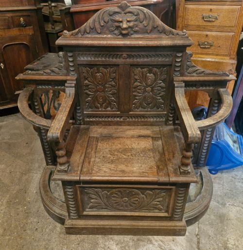 Victorian Carved Oak "Greenman" Box Seat Hall Seat.
