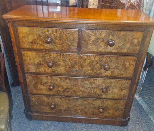 Victorian Burr Walnut and Mahogany Chest of Drawers.