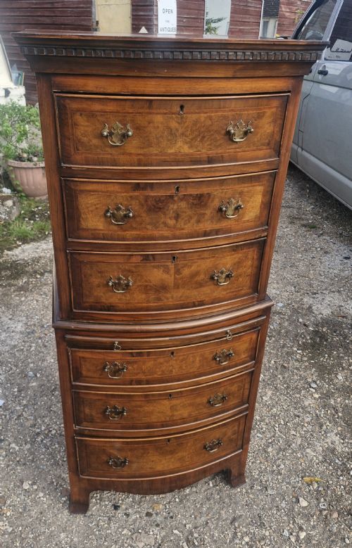 Small Early 20th Century Walnut Chest on Chest with Brushing Slide.
