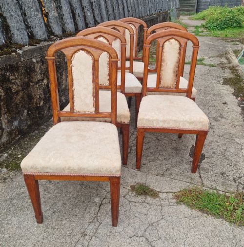 Set of 6 Gothic Oak Dining Chairs.