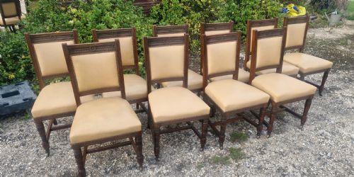 Good Solid Set of 10 Oak Victorian Dining Chairs.