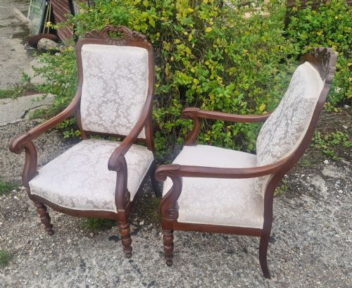 Pair of Mahogany Framed Upholstered Armchairs.