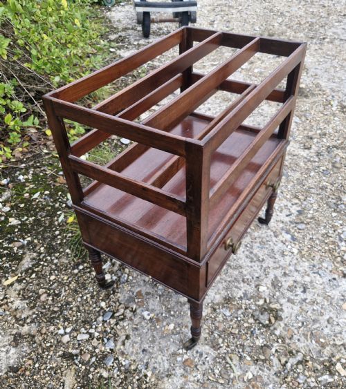 REGENCY MAHOGANY CANTERBURY ON ELEGANT TURNED LEGS AND CASTORS - ADDITIONAL PHOTO 5